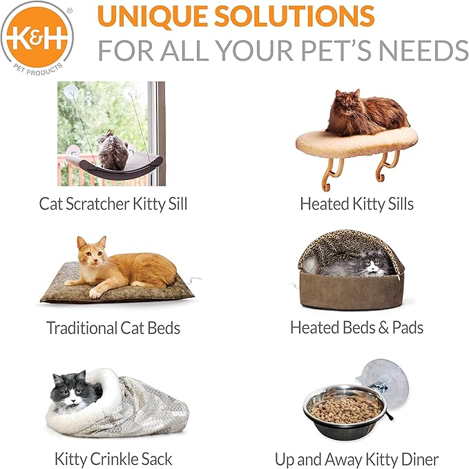 K&H Pet Products Universal Mount Cat Window Perch Bed for Large Cats, Orthopedic Window Hammock Holds 60 lbs, Sturdy Suction Cups, Washable Cover, Indoor Windowsill Furniture Bed - 14 X 24in Fleece