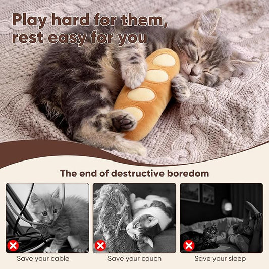 CiyvoLyeen Bread Catnip Toys, Cat Toy for Indoor Interactive Toys, Kitten Chew Bite Kick Toy Baguette Croissant Pretzel Toast Bun Cinnamon Roll Plush Catmint Pet Birthday Presents 6 Pack