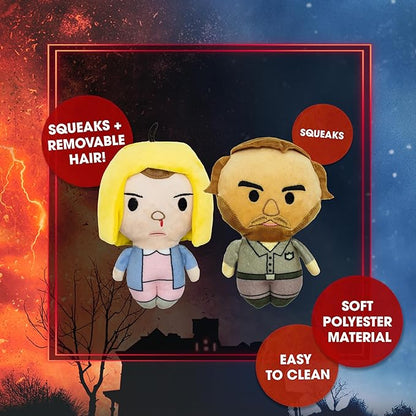 design LAB, Inc. Stranger Things Official Merchandise | Cool Dog Toys for Interactive Play | Eleven & Hopper 2-Pack Set | Collectible Stranger Things Toys