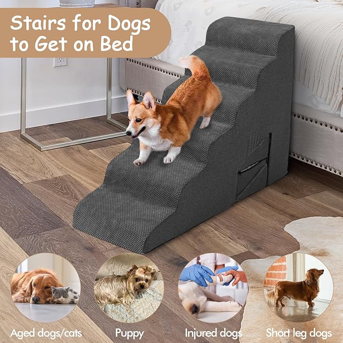 Stairs for Dogs to Get on Bed, Dog Stairs for High Bed 26-30 inches High Tall, 6 Step Dog Steps for Bed, Non-Slip Pet Ramp for Small Dogs