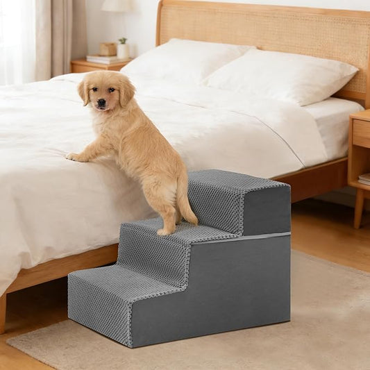 NEWBULIG 3-Step Dog Stairs, 13.5" H Dog Steps for Sofa and Chair, Non-Slip Sturdy Pet Steps for Small Dogs and Cats, Pet Ramp for High Bed Indoor