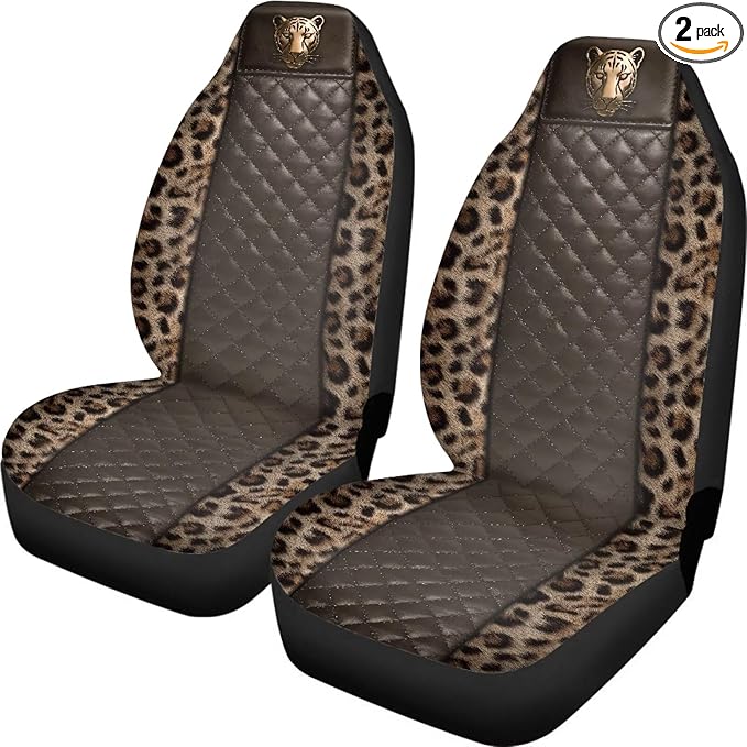 Leopard Automotive Seat Covers Seat Cover for Front Seats Only for Women Men Universal Fit for Cars, SUVs, Trucks Car Interior Accessories Seat Protector Brown
