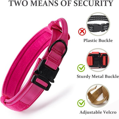 Tactical Dog Collar, Adjustable Military Training Nylon Dog Collar with Control Handle and Heavy Quick-Release Metal Buckle for Small Medium Large Dogs,Pink XL