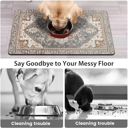 Dog Food Mats for Floors, Absorbent and Quick-Drying Pet Cat Food Mat,Anti-Fouling and Easy-to-Clean Pet Feeding Mat,Dog Bowl Mat for Messy Drinking Water Bowls.12 x20, Bohemia Style