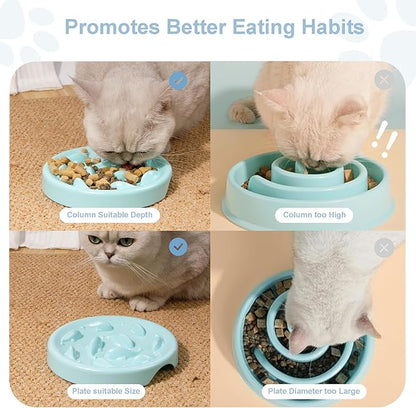 Slow Feeder Bowl for Cats and Small Dogs,Cilkus Fish Pool Design, Fun Interactive Bloat Stop Puzzle Feeder Bowl Healthy Eating Diet Made of Melamine Food Grade Material Dishwasher Safe (Blue)