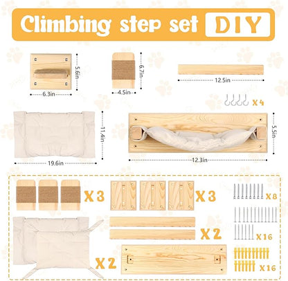 Wall-Mounted Cat Furniture with Double Hammock & Sisal Steps – Vertical Multi-Level Activity Center for Cats – Cozy Indoor Climbing Shelf, Perch, Playground & Scratching Steps