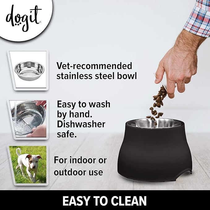 Dogit Elevated Dog Bowl, Stainless Steel Dog Food and Water Bowl for Large Dogs, Black, 73752