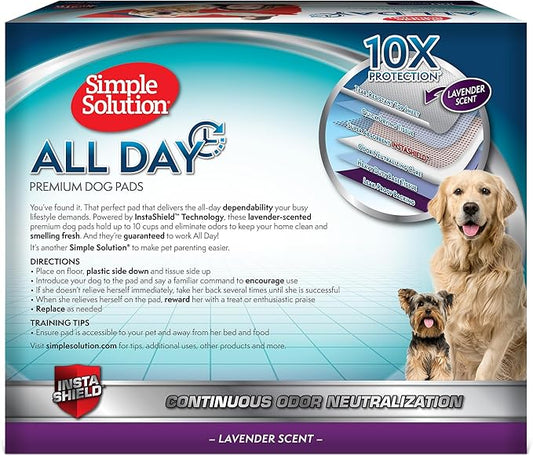 Simple Solution All Day Puppy Training Pads – Lavender Scented Leak-Proof Pee Pads for Dogs – Disposable and Absorbent for Housebreaking and Indoor Use – 23 x 24 Inches – 100 Count