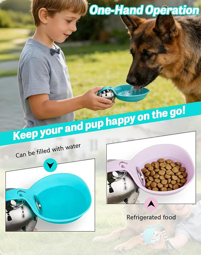 2-in-1 Portable Dog Water Bottle for Small Dogs, 10oz Dog Travel Water Bottle - Leak-Proof & One-Hand Operation, Light Dog Travel Bowl, Stainless Steel Bottle & Silicone Bowl for Walking Hiking (Pink)