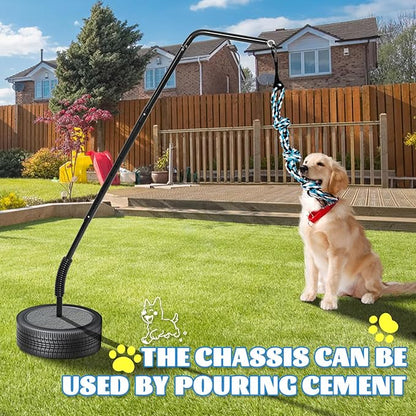 Outdoor Dog Tug Toy Reinforced Spring Rod with Durable chew-Resistant Rope for Independent Play and Interactive Fun in Yards and lawns Adjustable Height for Medium to Large Breeds Black