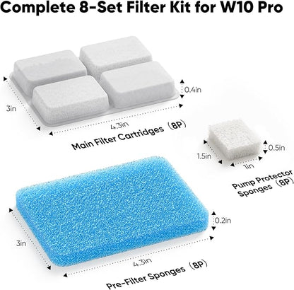 8 Pack Dog Water Fountain Filter Replacement Fit for Sharlovy W10 Pro, Pet Water Filter & Sponge Filter for Dog Water Bowl Dispenser, 4 Months Set Easy-Swap for Dogs and Cat Fountain