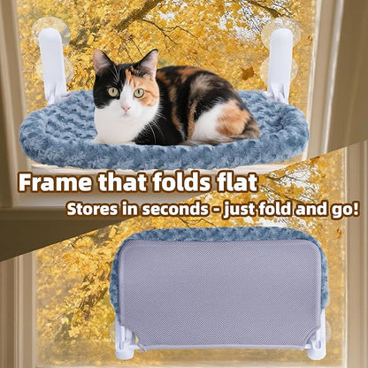 YUNIQUE Cat Window Perch with Cushion Rim, Upturned Edge Bracket, Portable Wall Hammock for Indoor Cat, Green
