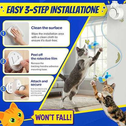 Interactive Cat Toys for Indoor Cats - Automatic Flying Bird Feather & Mouse Wand Enrichment Toy, Hands-Free or Handheld USB-Rechargeable Safe Play Chase Exercise for Bored Kittens and Adult Cats