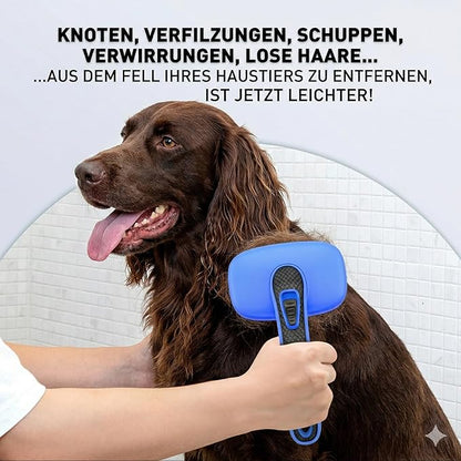 Self Cleaning Slicker Brush for Dog, Cat, Skin Friendly Shedding & Grooming Tool for Long and Short Haired Pets, Easy Clean Retractable Bristles, Blue