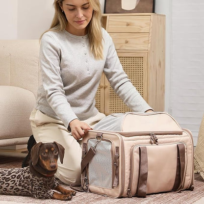 FUKUMARU Cat Carrier, 18x11x11 Expandable Soft Cat Travel Carrier, Ventilate Airline Approved Dog Carrier, Durable Small Dog Carrier with Anti-Scratch Mesh, Escape-Proof Pet Carrier for Cat, Pink