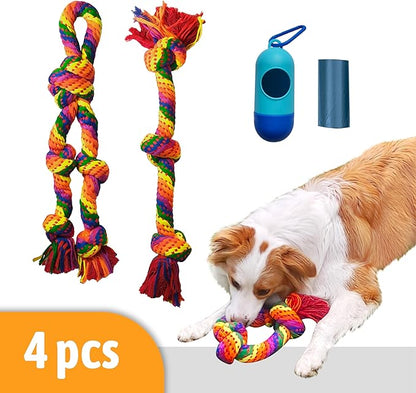 PetLike 2 Pack Dog Rope Aggressive Chewers Interactive Tug Toy Indestructible Dog Teething Clean Toys for Medium to Large Breed (Rainbow)