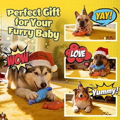 Tough Dog Toys for Aggressive Chewers: 2 Pack Indestructible Dog Toys to Keep Them Busy, Tough Chew Toys for Large Dogs, Nylon & Rubber Dog Chew Bones, Squeaky Dog Toy for Large Breed