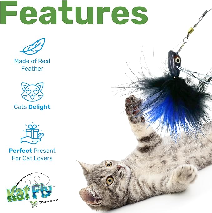 2 Inch Handmade Cat Toy Teaser Wand Refill Bug - Blue Natural Material Toy, Hunting Instinct Play, Interactive Exercise Attachment for Indoor Cats