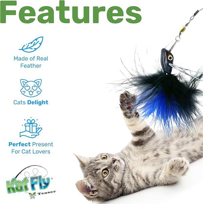 2 Inch Handmade Cat Toy Teaser Wand Refill Bug - Blue Natural Material Toy, Hunting Instinct Play, Interactive Exercise Attachment for Indoor Cats