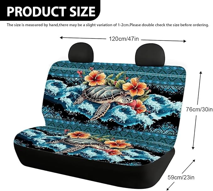 AFPANQZ Sea Turtle Flower Car Seat Cover for Rear Bench Seats Polyester Fabric Protects Against Dirt Pet Fur Dog Hair, Easy to Install with Universal Fit for Cars Trucks and SUV