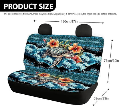 AFPANQZ Sea Turtle Flower Car Seat Cover for Rear Bench Seats Polyester Fabric Protects Against Dirt Pet Fur Dog Hair, Easy to Install with Universal Fit for Cars Trucks and SUV