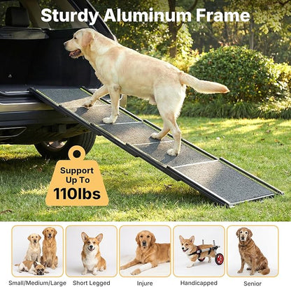 Veehoo Telescoping Dog Ramp for Car Truck SUV, 71" Long 20" Wide Lightweight Aluminium Pet Ramps with Non Slip Surface for Large Dogs, Portable Compact Outdoor Ramp for Dog to Get in Car, Up to 110lbs