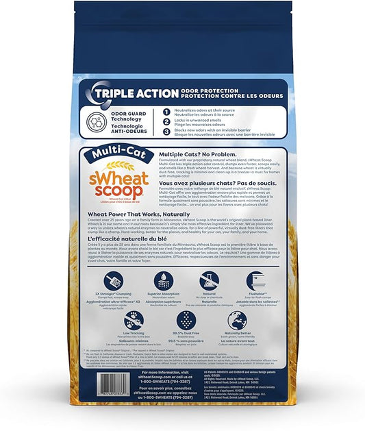 sWheat Scoop Triple Action Natural Wheat Cat Litter Odor Guard Technology, 3X Stronger Clumping, Super Absorbtion, 99.5% Dust Free Performance, 14 Pounds