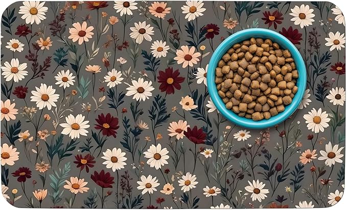 Patterned Cat & Dog Bowl Mat for Food and Water, 12"×20" Quick Dry Absorbent Pet Feeding Mat, Eco-Friendly Dog Placemat