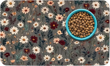 Patterned Cat & Dog Bowl Mat for Food and Water, 12"×20" Quick Dry Absorbent Pet Feeding Mat, Eco-Friendly Dog Placemat