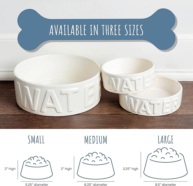 Park Life Ceramic Pet Bowls – Food Water Bowls for Dogs and Cats - Cute Pet Bowl for Small Medium and Large Size Dogs and Cats - Puppy Bowls (Small, White)