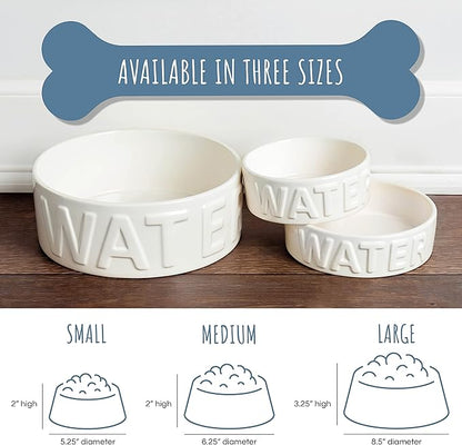 Park Life Ceramic Pet Bowls – Food Water Bowls for Dogs and Cats - Cute Pet Bowl for Small Medium and Large Size Dogs and Cats - Puppy Bowls (Small, White)