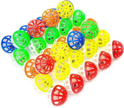 CHIWAVA 45PCS 1.6'' Cat Toy Ball with Bell Plastic Lattice Jingle Balls Kitten Chase Pounce Rattle Toy Assorted Color