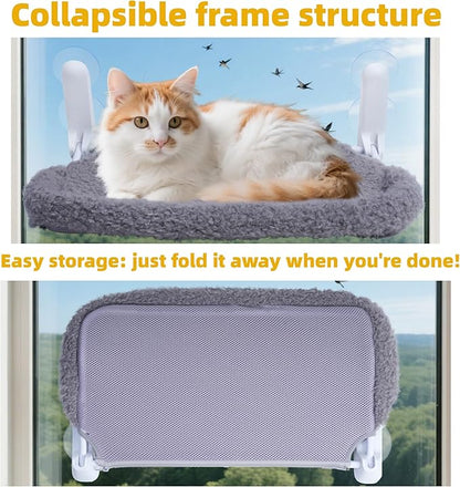 YUNIQUE Cat Window Perch with Cushion Rim, Upturned Edge Bracket, Portable Wall Hammock for Indoor Cat, Grey