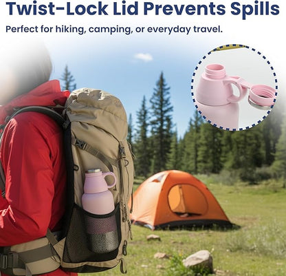 PawsPik 32oz 3-in-1 Travel Dog Water Bottle & Bowl Set – Stainless Steel Vacuum-Insulated Bottle with Detachable Food & Water Bowls, Leak-Proof, Keeps Water Cold 12hrs/Hot 6hrs (Cherry Blossom Pink)
