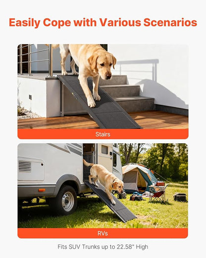 VEVOR Dog Ramp for Cars, 63" L x 17" W, Folding Pet Ramps for Medium & Large Dogs up to 250lbs, Pet Stair Ramp with Non-Slip Oxford Fabric Surface, Portable Outdoor Dog Car Ramps for SUV & Truck