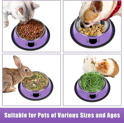 Serentive 2 Pcs Non-Slip Stainless Steel Small Cat Food Bowls - Unbreakable, 7 Oz, Suitable for Indoor Small Pets - Removable Rubber Base, Easy to Clean, Lovely Color