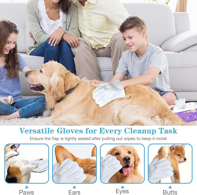 Dog Cleaning Gloves Wipes 30pcs Deodorizing Disposable Pet Grooming Bathing Gloves Extra Thick, No Rinse Shampoo Dry Cleaning Gloves for Dogs & Cats Paw Face Ear Fur and Butt
