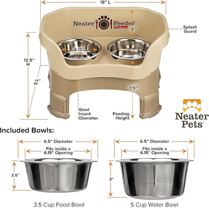 Neater Feeder Deluxe Medium Dog with Leg Extensions and Slow Feed Bowl, Cappuccino