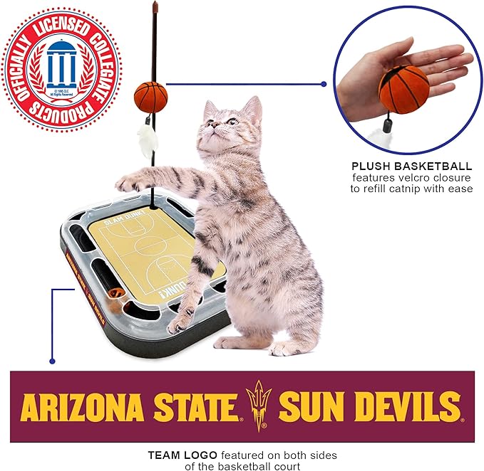 Cat Scratch Toy NCAA Arizona State Sun Devils Reversible Basketball Court Felt/Cardboard Cat Scratcher. Interactive Cat Ball Bell Tracks. 6-in-1 CAT Toy. Cat Wand Poll. Catnip-Filled Plush Basketball