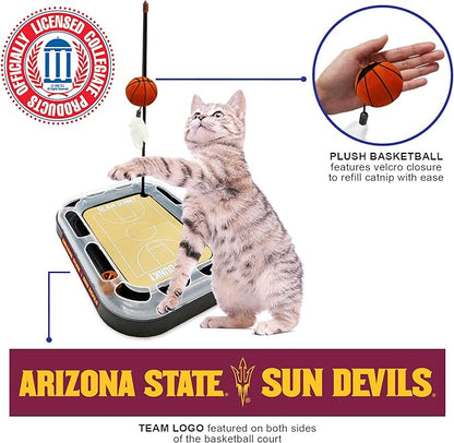 Cat Scratch Toy NCAA Arizona State Sun Devils Reversible Basketball Court Felt/Cardboard Cat Scratcher. Interactive Cat Ball Bell Tracks. 6-in-1 CAT Toy. Cat Wand Poll. Catnip-Filled Plush Basketball