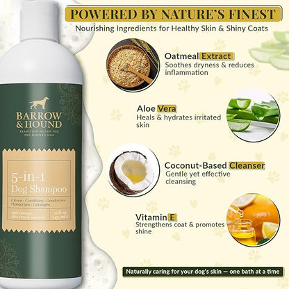 Barrow & Hound 5-in-1 Dog Shampoo & Conditioner – Natural, Tear-Free, Hypoallergenic Formula for Itchy & Smelly Dogs | Oatmeal, Aloe & Coconut | Safe for Puppies & All Breeds | Made in USA