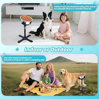 Elevated Adjustable Dog Bowl Feeding Stand, 3 Heights and Tiled Ajudst, Compatible with Moost Feeding Bowls, Great for Medium Large Dogs(Stainless Bowl 1 Pack Updated)