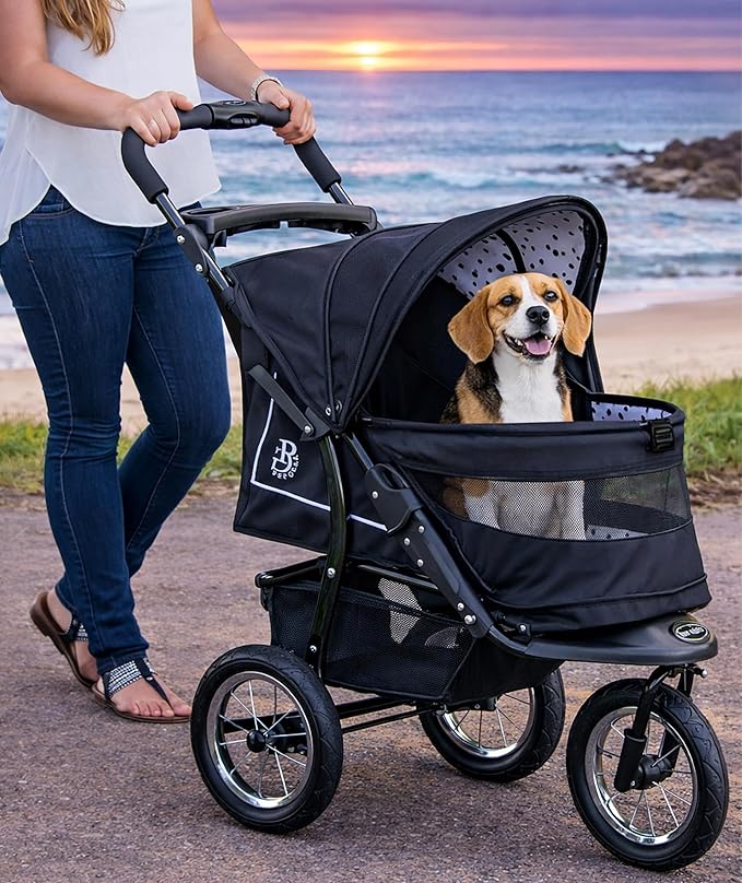 Pet Gear No-Zip NV Pet Stroller for Cats/Dogs, Zipperless Entry, Easy One-Hand Fold, Gel-Filled Tires, Plush Pad + Weather Cover Included, Spotted Design