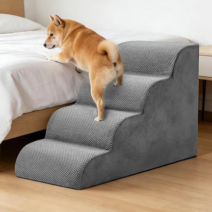 4-Step Dog Stairs for Large Dogs and Cats, 20in H Dog Steps for Couch, Sofa, Chair, Non-Slip Sturdy Pet Steps, Pet Ramp for High Bed Indoor