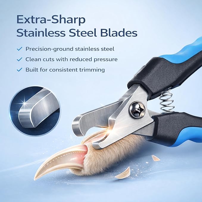 Dog & Cat Nail Clippers & Trimmers - Extra Sharp Dog Clippers with Stainless Steel Blades & Safety Guard to Avoid Overcutting - Ergonomic Cat Nail Clippers with Non-Slip Grip & Lock Feature