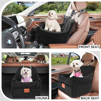 GL GLENSLAVE Dog Car Seat for Small/Medium Dogs, Dog Booster Car Seats with Thick Cushion for Dogs Under 35lbs, Detachable Washable Pet Carseat with Storage Pockets, 2 Safety Belts(Black)