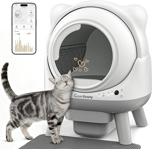 Automatic Litter Box, Self Cleaning Litter Box, Cat Robot for Multiple Cats, with Smart APP Control and Health Monitoring, Safety Sensors, with Trash Bags, White & Grey