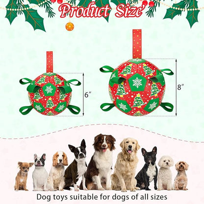 Dog Soccer Toy with Straps Christmas Dog Interactive Ball Toy for Tug of War Christmas Dog Tug Ball Toy with Xmas Tree Snowflower Pattern for Medium Large Dogs(Number 2)
