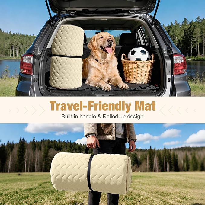 Lekereise Soft Dog Car Mat for Hard Bottom Seat Extender 53.9 x 18.1 inch- Waterproof Washable Dog Car Mat, Orthopedic Egg-Crate Foam Pet Bed, Fits Most Hard Bottom Dog Car Beds/SUVs/Trucks-Beige