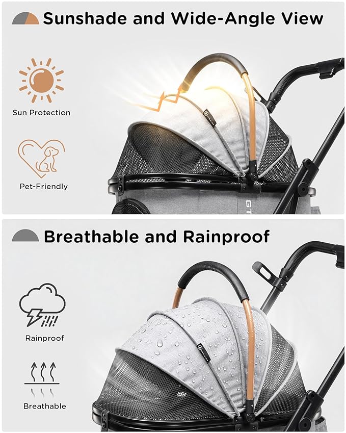 GTPLAYER 3 in 1 Pet Stroller with Removable Carrier, Foldable Stroller for Small/Medium Dogs and Cats, All-Terrain, with Sun Shades, Car Seat, Up to 45 lbs, Grey